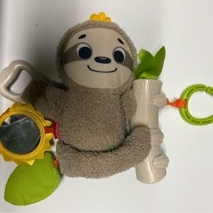 Fisher-Price Brown Sloth Plush Stroller Toy with Mirror and Teether